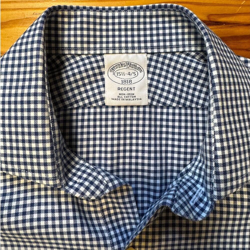 Brooks Brothers Blue Gingham Regent Spread Collar Shirt